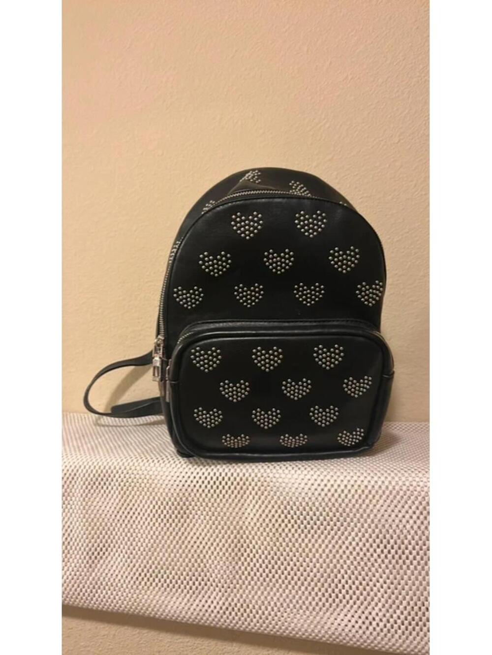 Parfois Faux Leather Backpack Carry Bag Double Strap Mini Studded Hearts